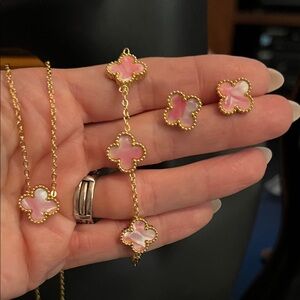 Gold and Pink Clover Jewelry Set